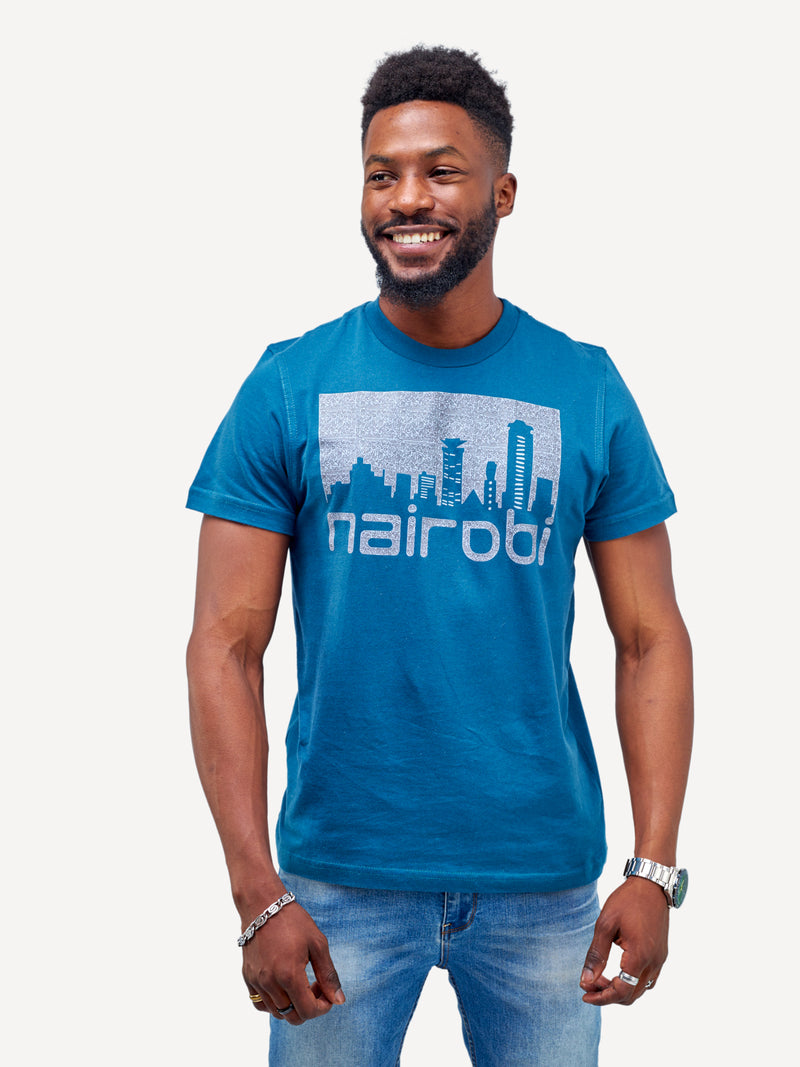 Kali Graphic Ts: Petrol Blue with Nairobi