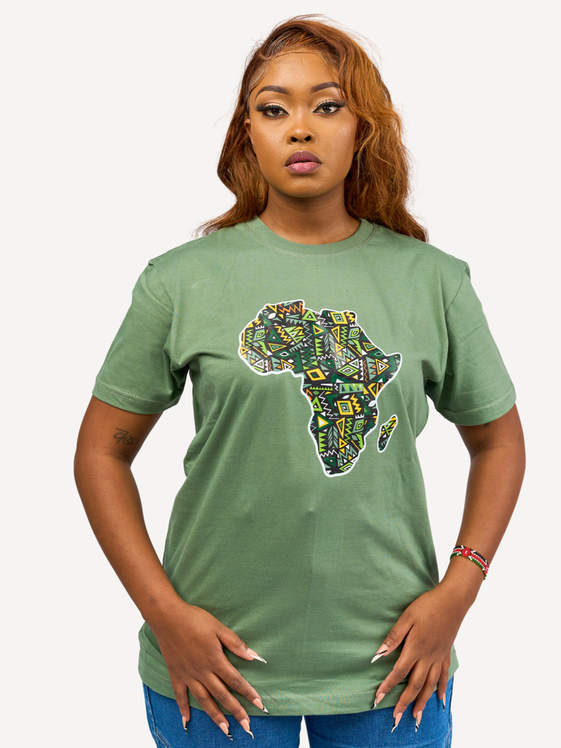 Kali Graphic Ts: Olive Green with African Map