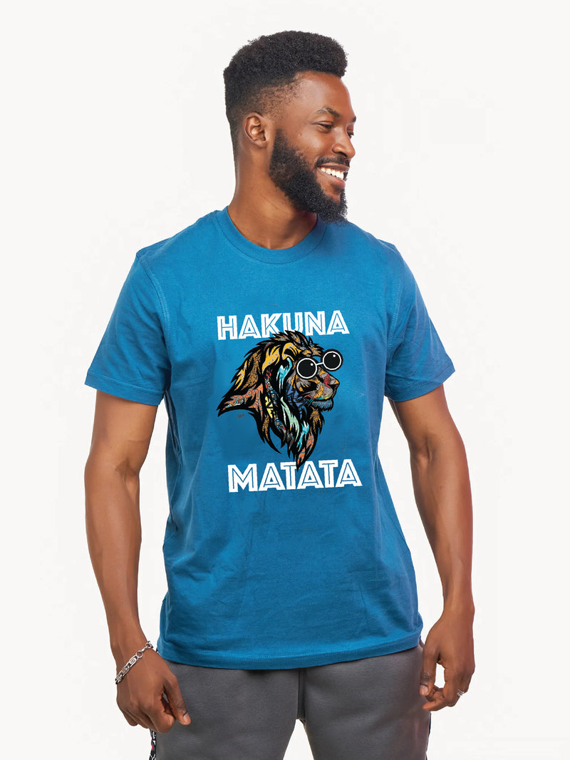 Kali Graphic Ts: Petrol Blue with Hakuna Matata Simba