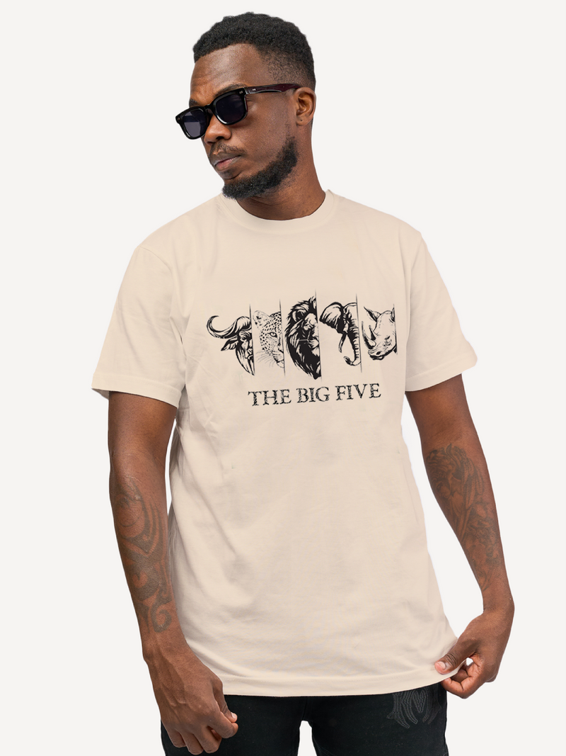 Kali Graphic Ts: Beige with Bold Big Five