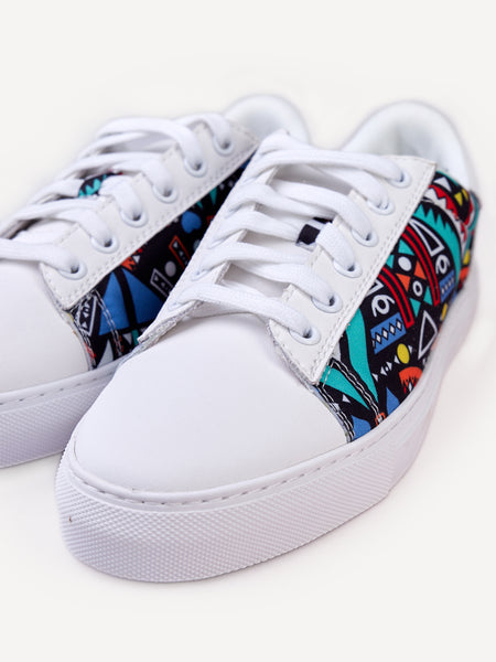 White Leather with Blue Tribal