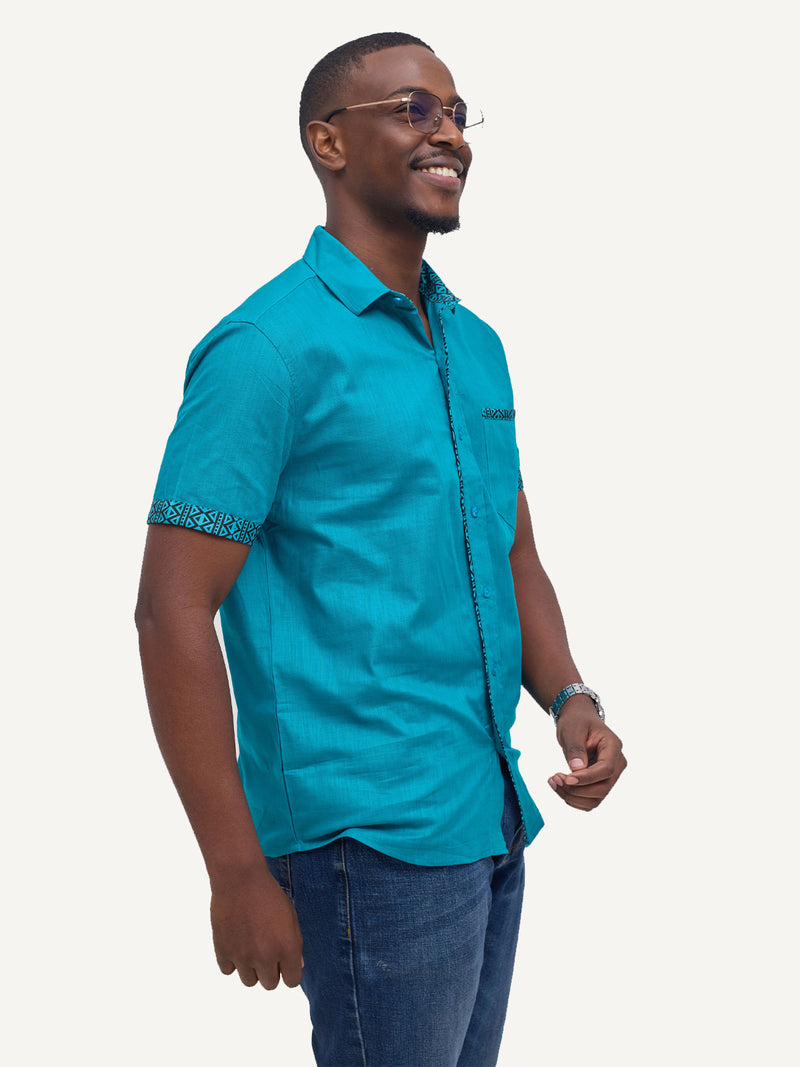 Linen Shirts: Teal with Teal & Black KK