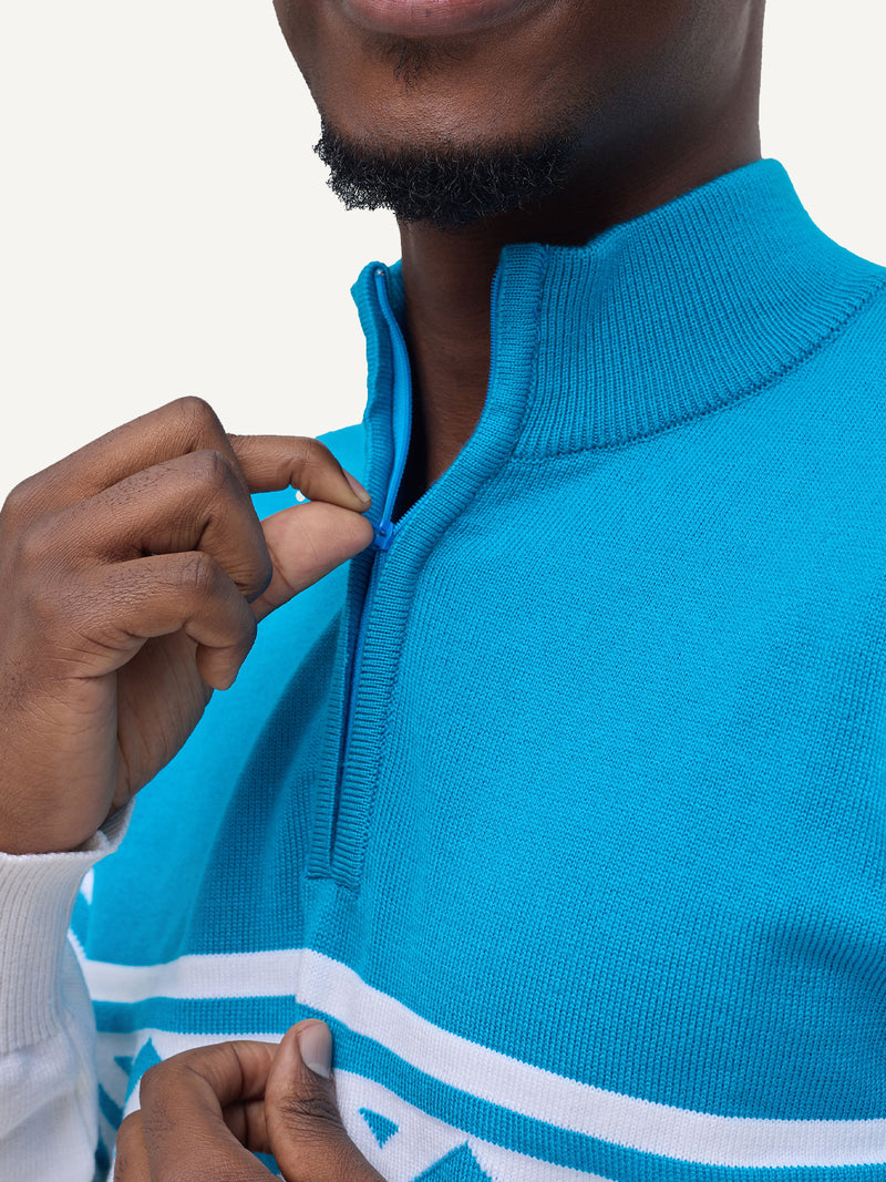 Kali Mens KnitWear: Half-Zip - Teal & White