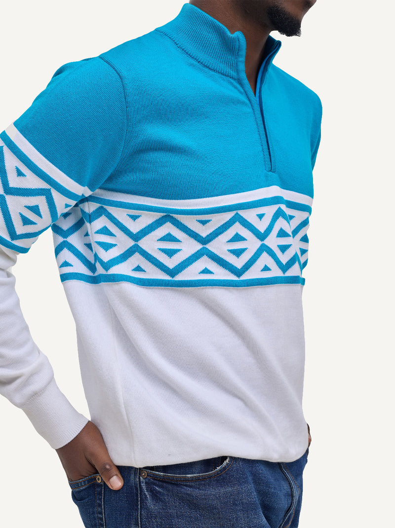 Kali Mens KnitWear: Half-Zip - Teal & White