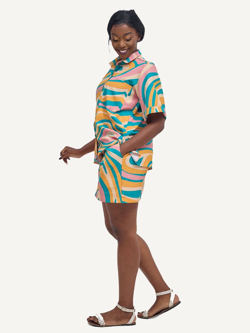 Ladies: Co-Ord Top - Tropical Green Wave