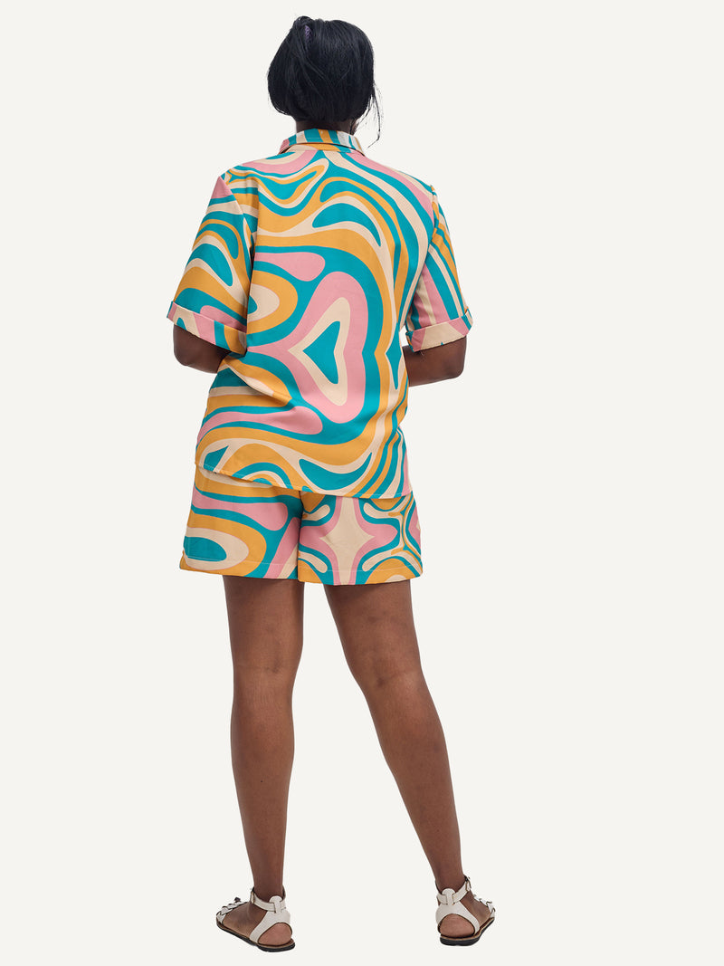 Ladies: Co-Ord Top - Tropical Green Wave