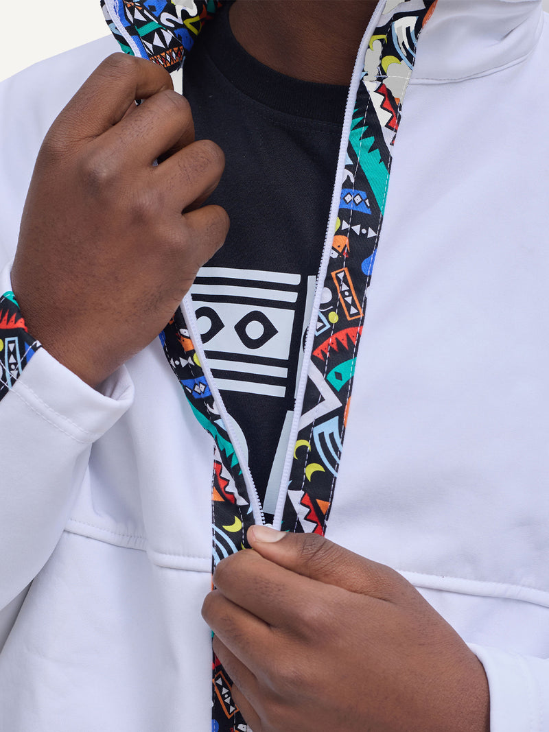 White with Blue Tribal Mens Softshell Jacket: Full Sleeve
