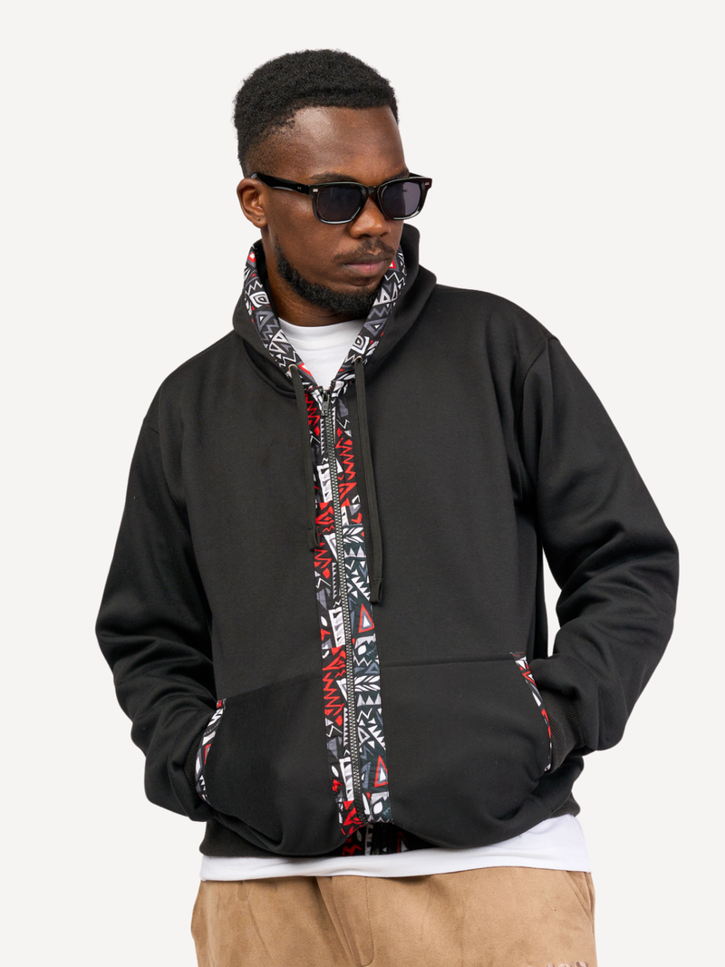 Kali Zipper Hoodies: Black with Red & Grey KK