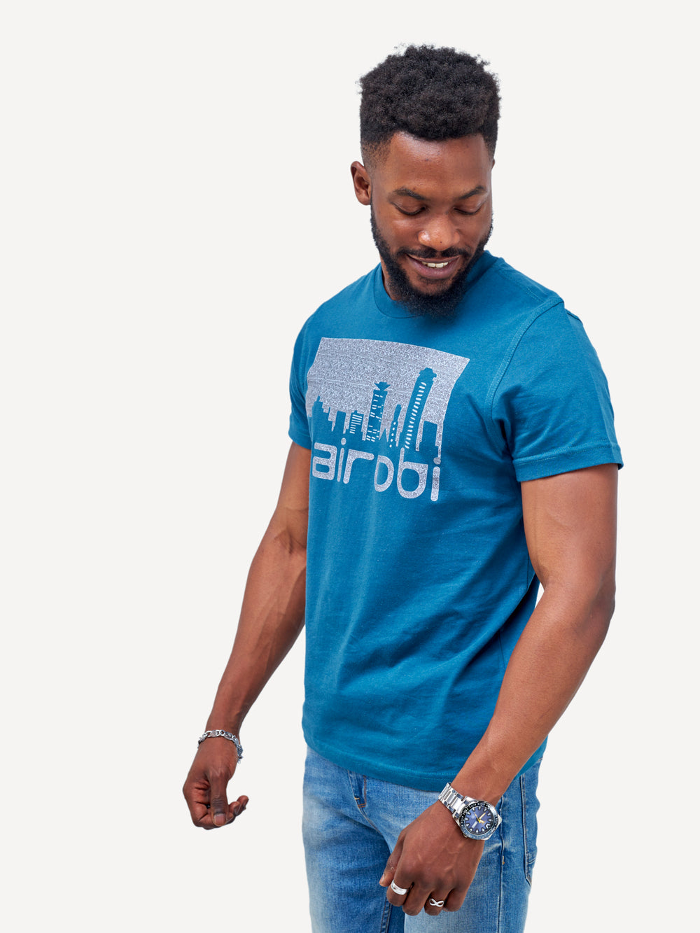 Kali Graphic Ts: Petrol Blue with Nairobi