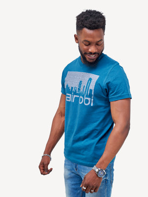 Kali Graphic Ts: Petrol Blue with Nairobi