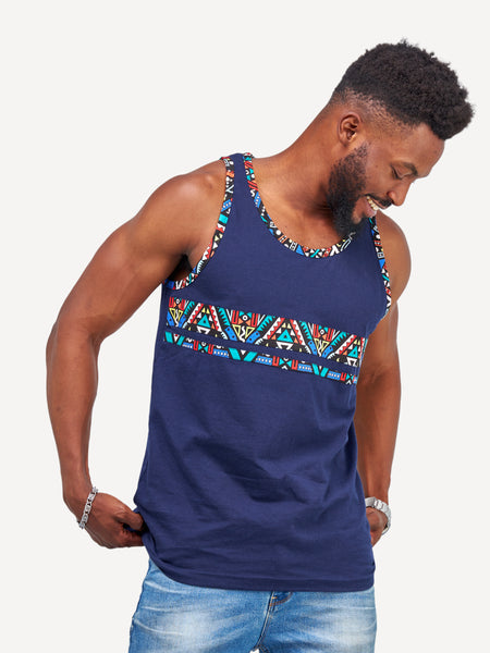 Kali Tanks: Navy with Blue Tribal