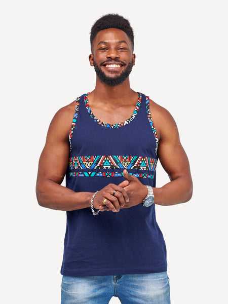 Kali Tanks: Navy with Blue Tribal