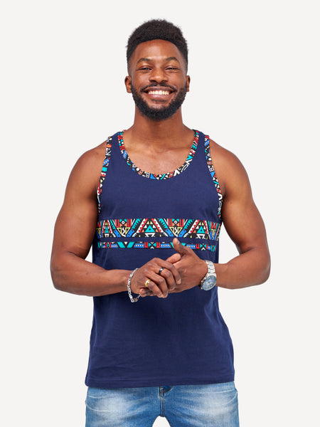 Kali Tanks: Navy with Blue Tribal