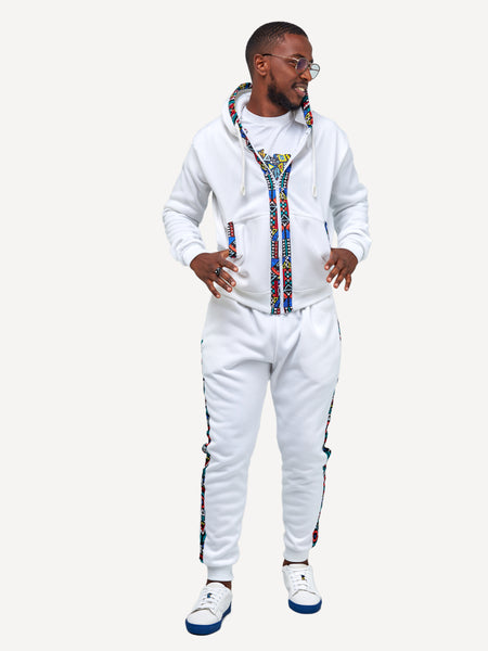 Kali Zipper Hoodies: White with Blue Tribal