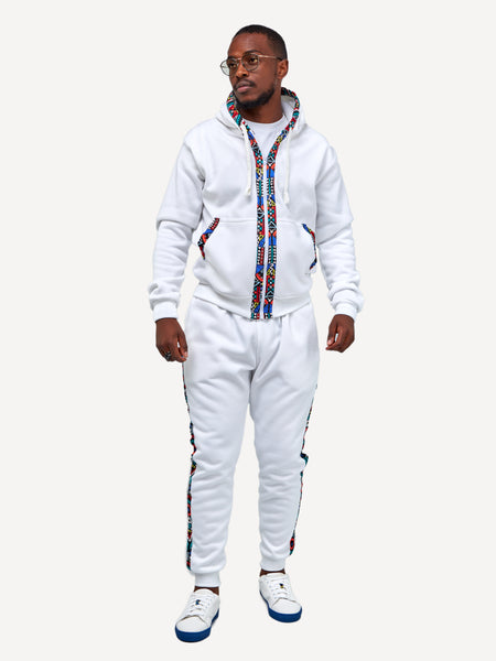 Kali Sweats: Pants - White with Blue Tribal