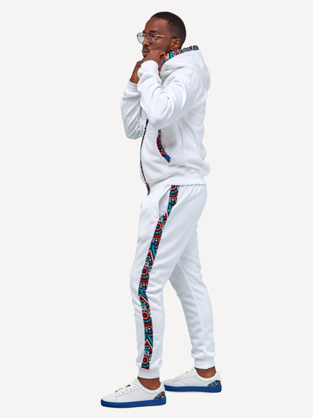 Kali Sweats: Pants - White with Blue Tribal