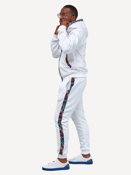 Kali Sweats: Pants - White with Blue Tribal