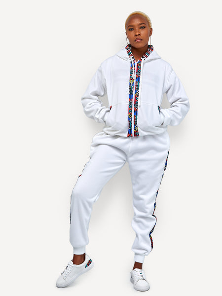 Kali Sweats: Pants - White with Blue Tribal