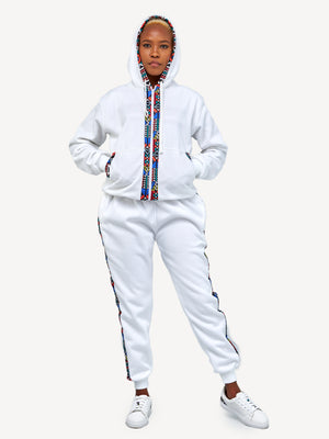 Kali Zipper Hoodies: White with Blue Tribal