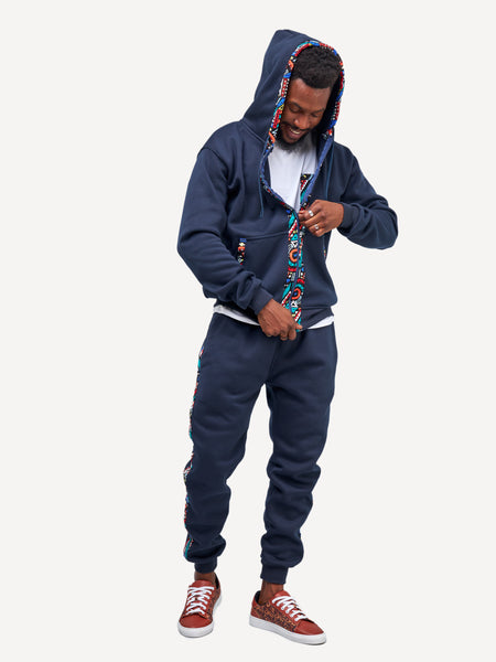 Kali Zipper Hoodies: Navy with Blue Tribal