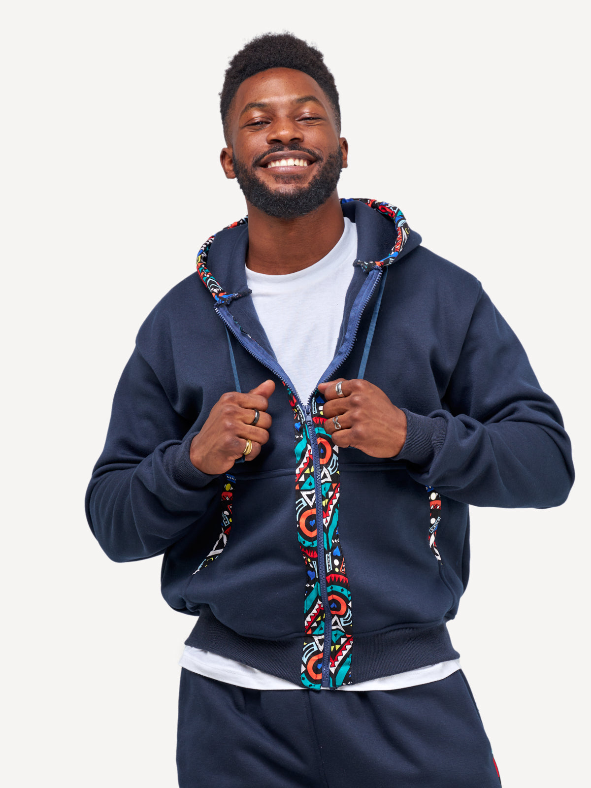 Kali Zipper Hoodies: Navy with Blue Tribal