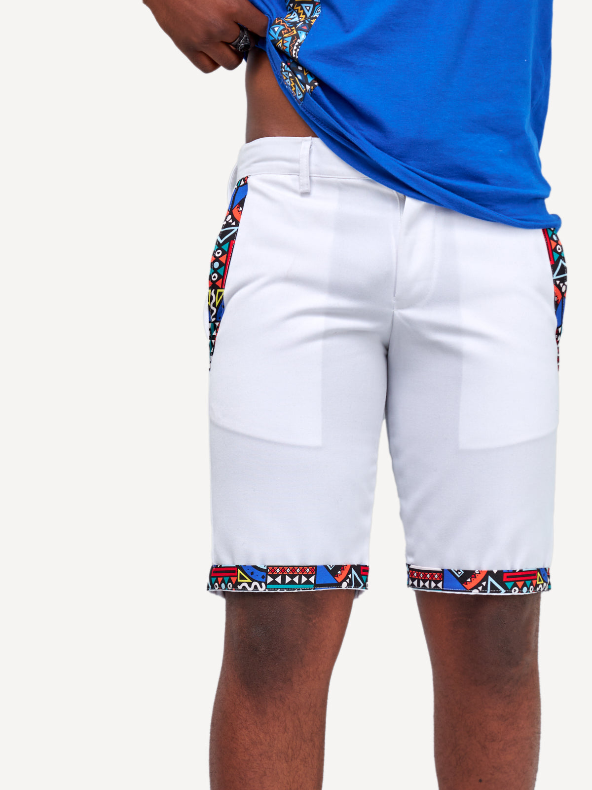 Kali Shorts: White with Blue Tribal