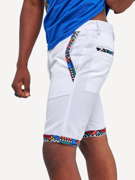 Kali Shorts: White with Blue Tribal