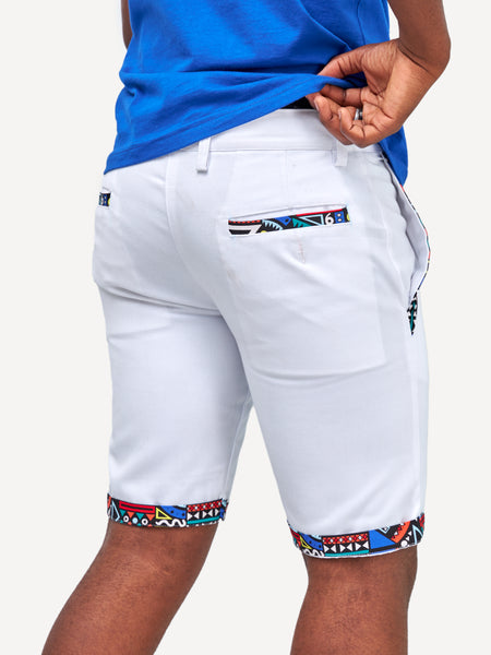 Kali Shorts: White with Blue Tribal