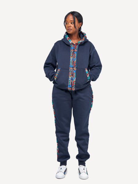 Kali Zipper Hoodies: Navy with Blue Tribal