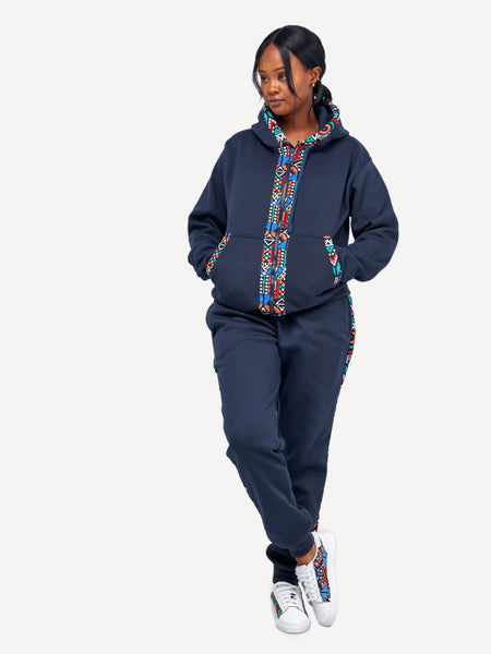 Kali Zipper Hoodies: Navy with Blue Tribal