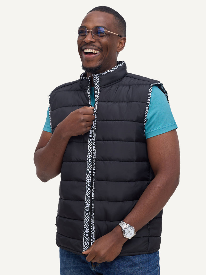 Kali Men's Sleeveless Gilet: Black with B&W