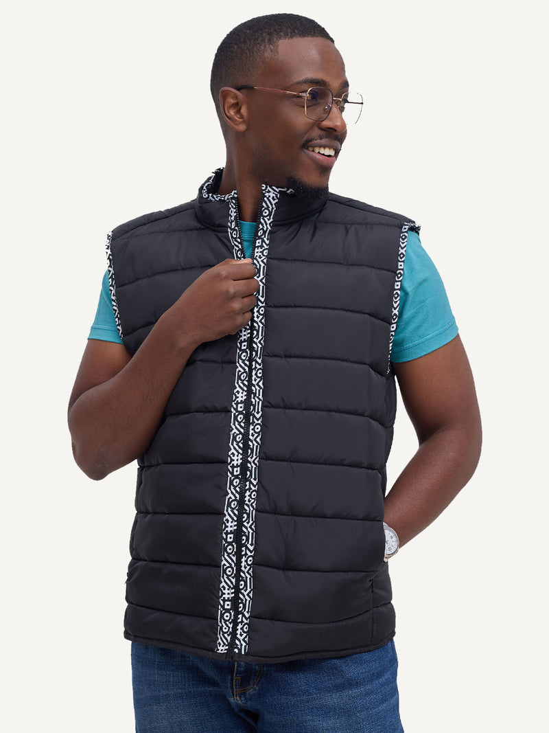 Kali Men's Sleeveless Gilet: Black with B&W