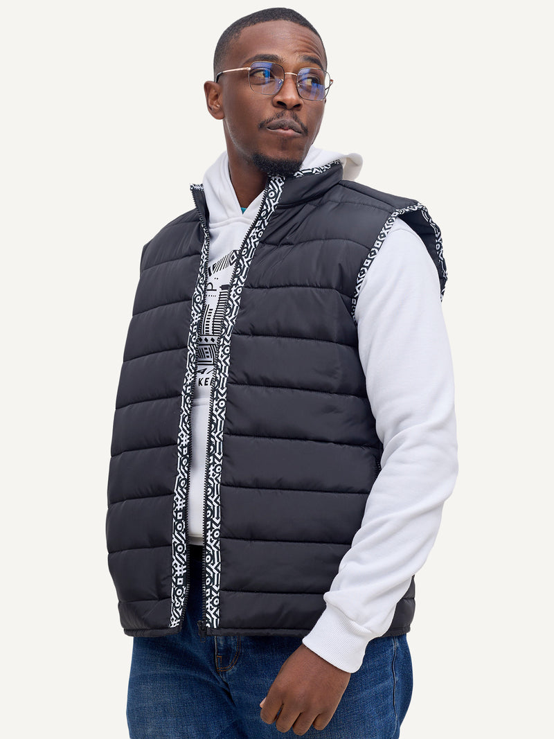 Kali Men's Sleeveless Gilet: Black with B&W