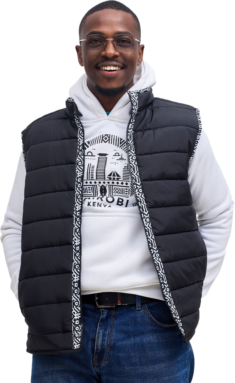 Kali Men's Sleeveless Gilet: Black with B&W