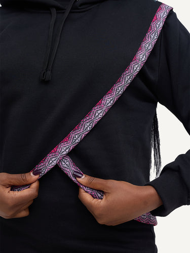 Ladies Hoodies: Crop - Black with Pink Salmon Print