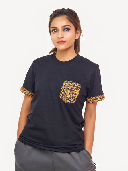 Kali Premium Ts: Black with Gold KK Print (Pocket & Sleeves)