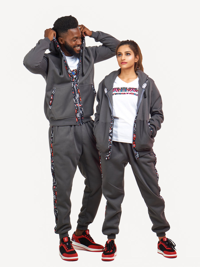 Kali Zipper Hoodies: Dark Grey with Red & Grey KK