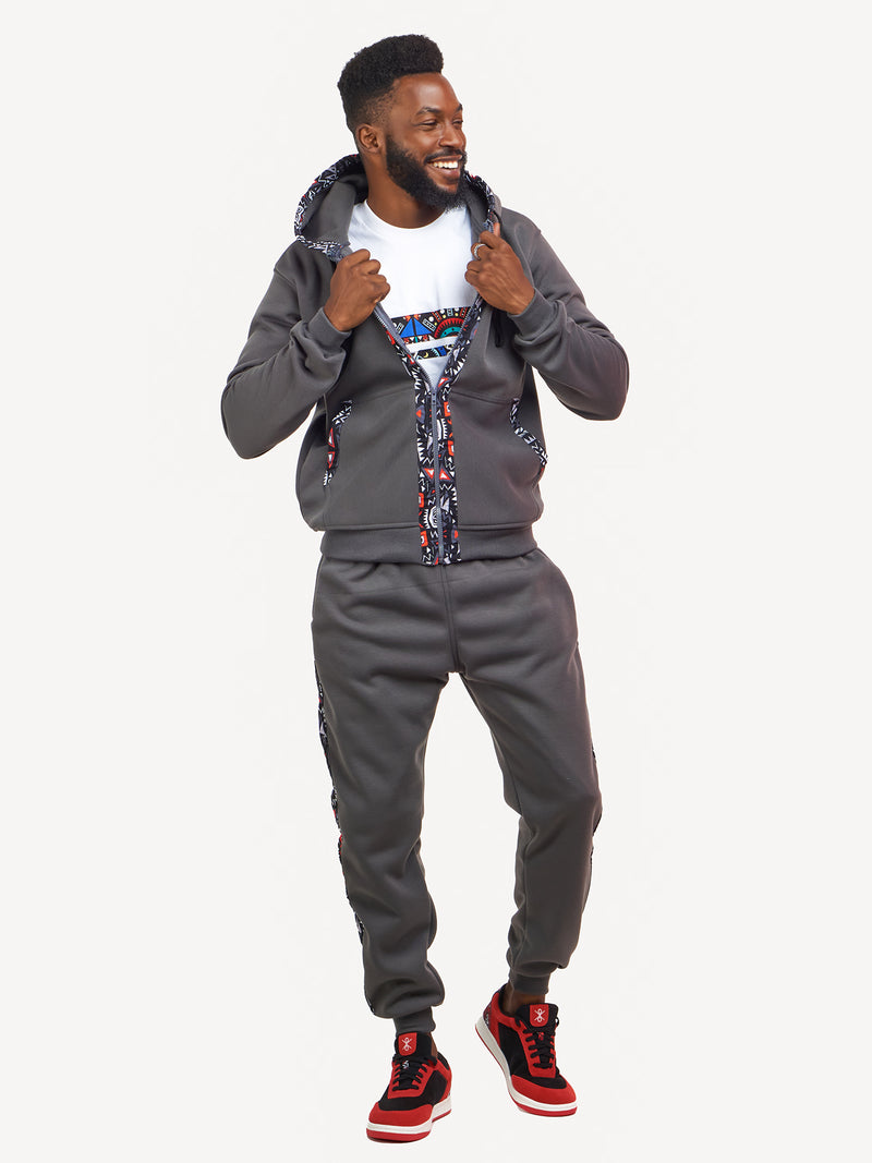 Kali Zipper Hoodies: Dark Grey with Red & Grey KK
