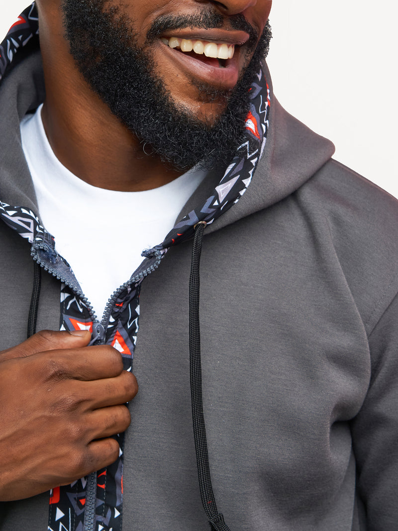 Kali Zipper Hoodies: Dark Grey with Red & Grey KK