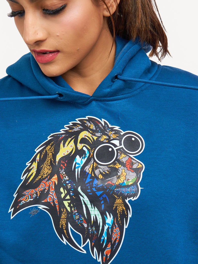 Kali Graphic Hoodies: Petrol Blue with Simba