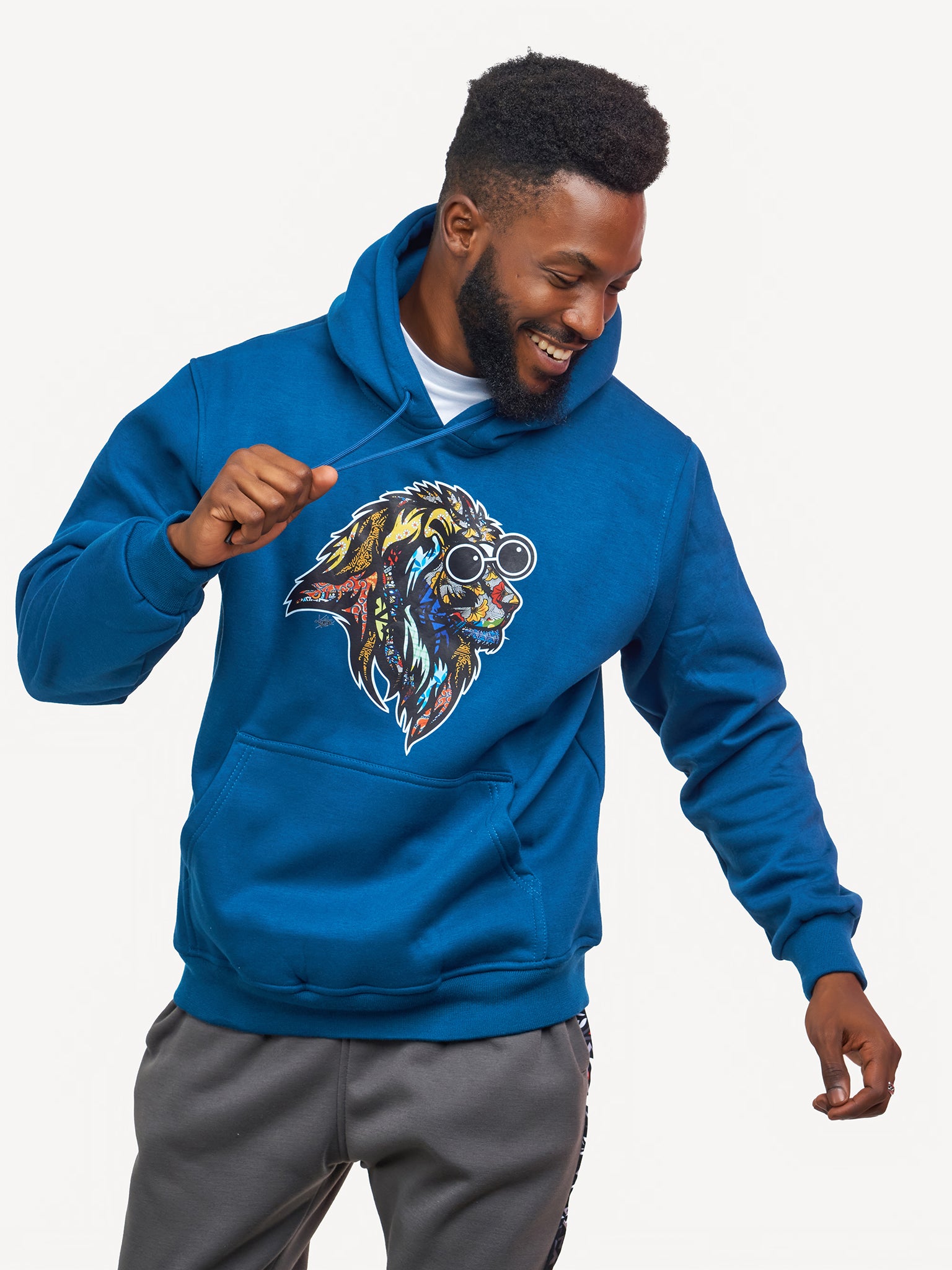 Kali Graphic Hoodies: Petrol Blue with Simba