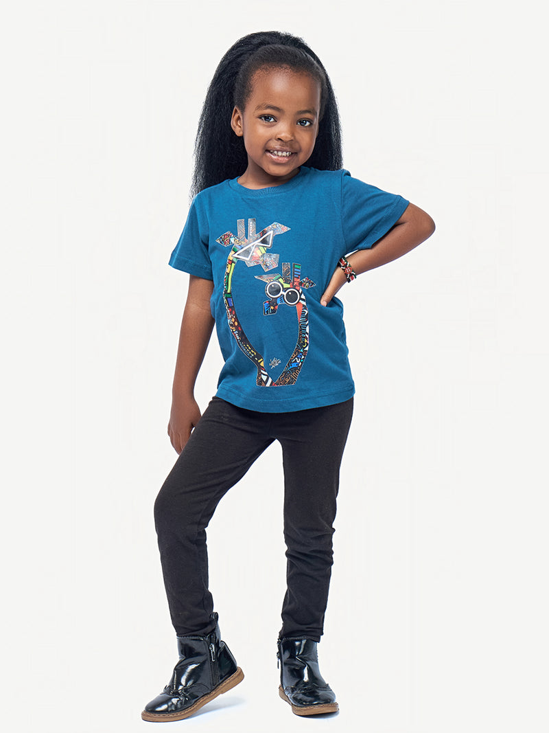 Kali Kids Ts: Petrol Blue with Twiga