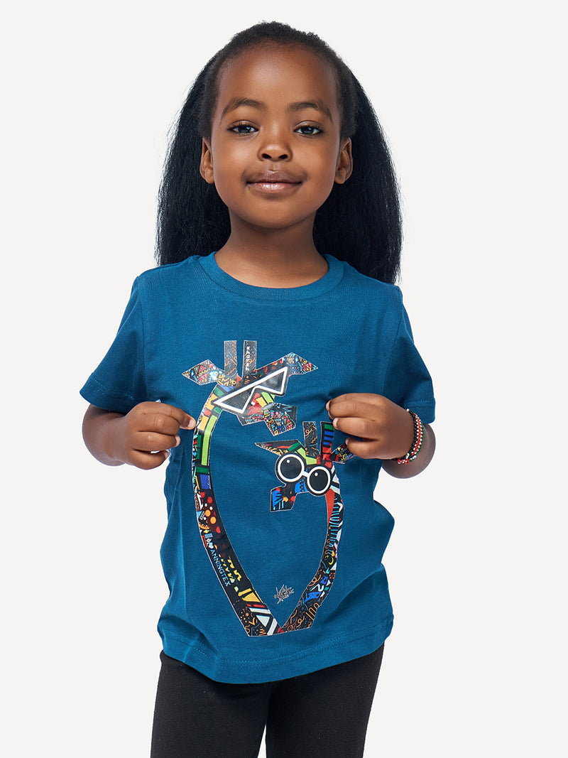 Kali Kids Ts: Petrol Blue with Twiga