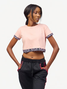 Ladies Crop Top: Baby Pink with Pink & White Tribal