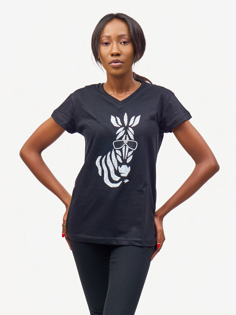 Ladies Graphic Ts: Black with Milia