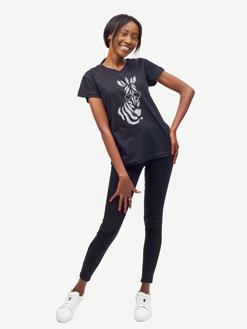 Ladies Graphic Ts: Black with Milia