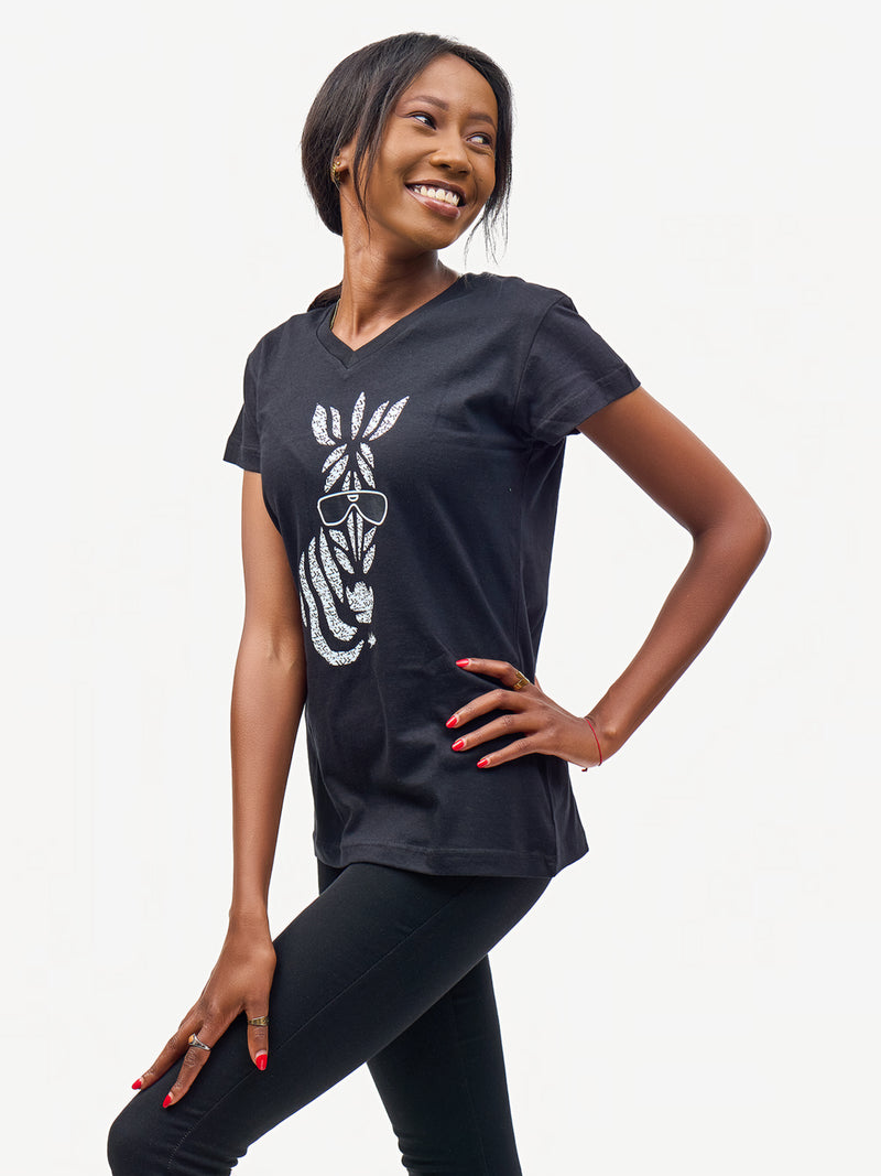 Ladies Graphic Ts: Black with Milia