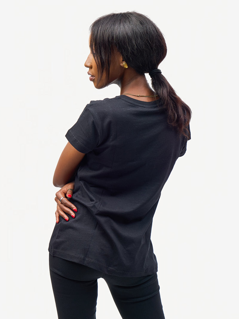 Ladies Graphic Ts: Black with Milia