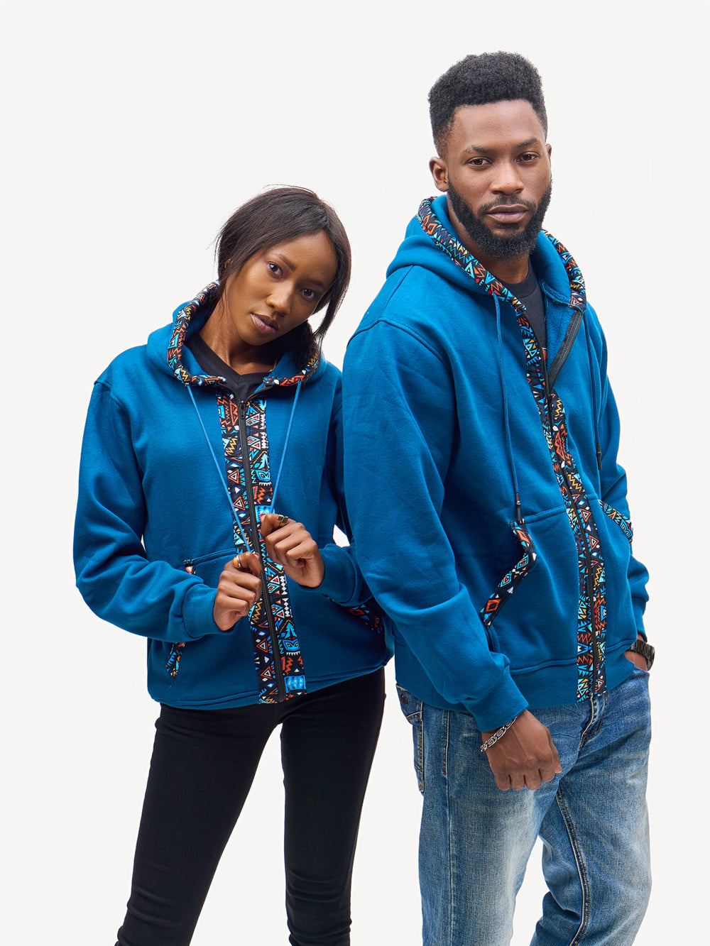Kali Zipper Hoodies: Petrol Blue with Blue KK