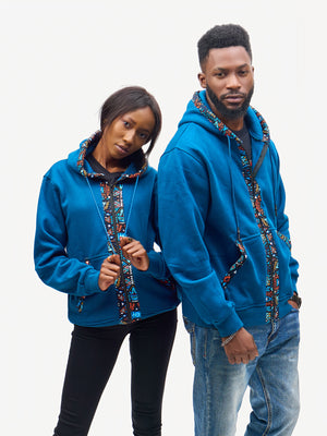 Kali Zipper Hoodies: Petrol Blue with Blue KK
